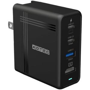 アドテック　ＰＤ対応　４Ｋ出力　ＵＳＢ　Ｈｕｂ　ＡＣ充電器　７４Ｗ　ブラック　ＡＰＤ−Ｖ０７４ＡＣ２Ｈ−ＢＫ　１個 （お取寄せ品）