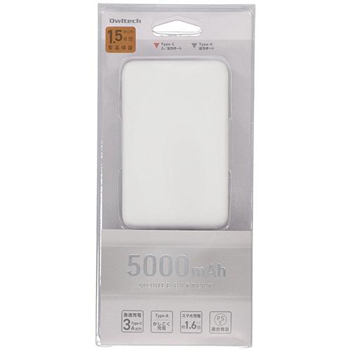 オウルテック　小型軽量モバイルバッテリー　５０００ｍＡｈ　ホワイト　ＯＷＬ−ＬＰＢ５０１２−ＲＷＨ　...