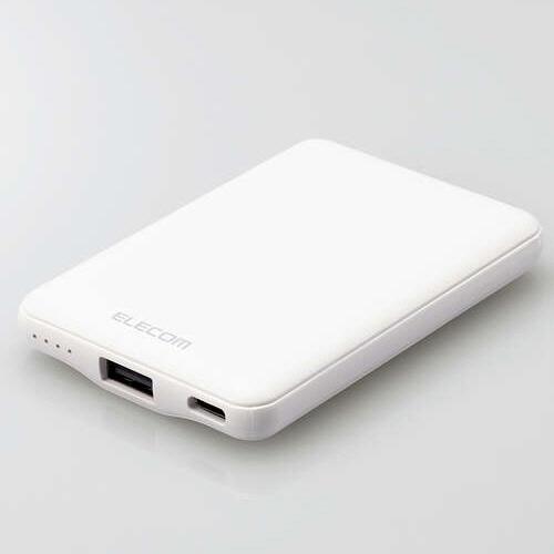 エレコム　薄型コンパクトモバイルバッテリー（２．４Ａ／Ｃ×１＋Ａ×１）　５０００ｍＡｈ　ホワイト　Ｄ...