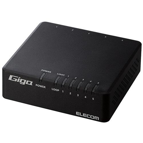 エレコム　Ｇｉｇａ対応スイッチングハブ（プラ筐体／ＡＣアダプター）　５ポート　ブラック　ＲｏＨＳ指令...