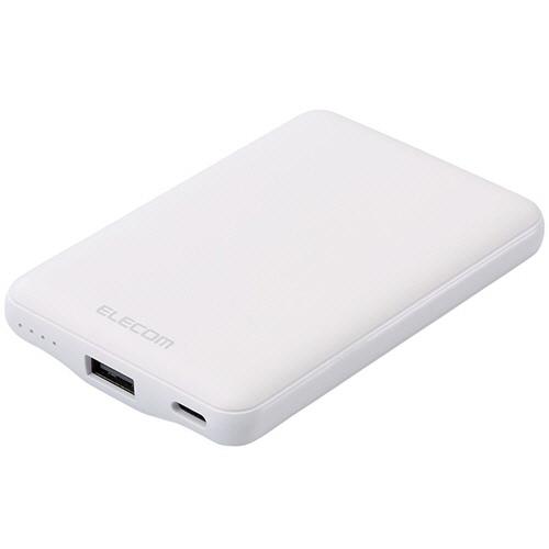 エレコム　薄型コンパクトモバイルバッテリー（３Ａ／Ｃ×１＋Ａ×１）　５０００ｍＡｈ　ホワイト　ＤＥ−...