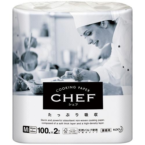 花王　クッキングペーパー　ＣＨＥＦ（シェフ）　たっぷり吸収　Ｍ　１００カット／ロール　１パック（２ロ...
