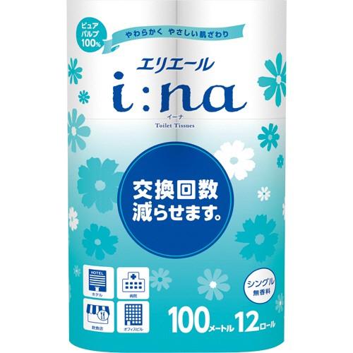 エリエール　ｉ：ｎａ（イーナ）トイレットティシュー　シングル　芯あり　１００ｍ　無香料　１パック（１...