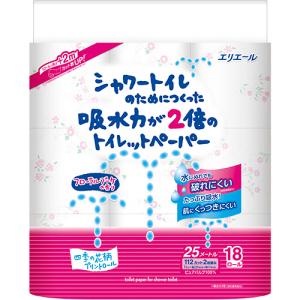 大王製紙　エリエール　シャワートイレのためにつくった吸水力が２倍のトイレットペーパー　フラワープリント香水付　ダブル　芯あり　２５ｍ（１８ロール）