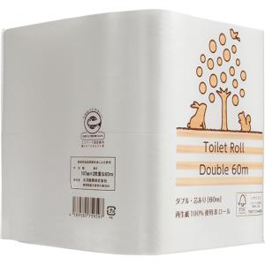 ＴＡＮＯＳＥＥ　リサイクルトイレットペーパー（２倍巻）　ダブル　芯あり　６０ｍ　１パック（８ロール）