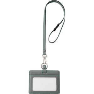 フロント　本革製ＩＤネームカードホルダー　ヨコ型　ストラップ付　グレー　ＩＮＣＨＤ−Ｇ