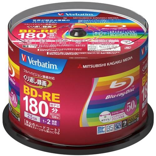 録画用ＢＤ−ＲＥ　１３０分　１−２倍速　ホワイトワイドプリンタブル　スピンドルケース　ＶＢＥ１３０Ｎ...