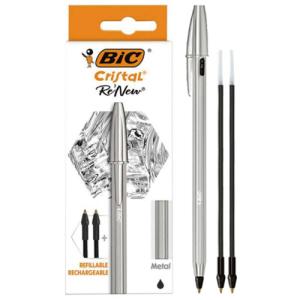 ＢＩＣ　油性ボールペン　クリスタル　ＲｅＮｅｗ　１．０ｍｍ　黒　（１本＋替芯２本入）　ＣＲＢＬＫ−３Ｐ　１箱｜tanomail