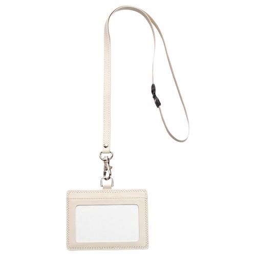 TANOSEE　合皮製ネームカードホルダー　ヨコ型　ストラップ付　ホワイト　１個