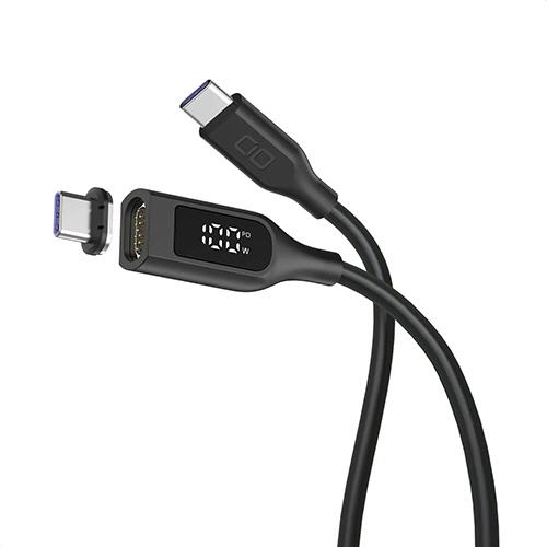 ディスプレイ表示付きマグネットシリコンケーブル　ＣｔｏＣ　１００Ｗ　２ｍ　ブラック　ＣＩＯ−ＳＬＭＧ...