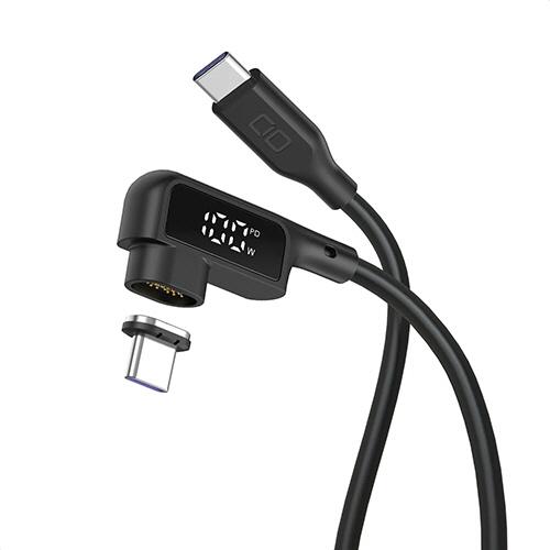 ＣＩＯ　ディスプレイ表示付きＬ字型マグネットシリコンケーブル　ＣｔｏＣ　１００Ｗ　１ｍ　ブラック　Ｃ...