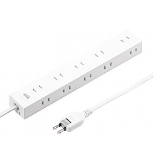 電源タップ（強力ネオジムマグネット・シャッター付）　２Ｐ・１０個口　ホワイト　２ｍ（ＲｏＨＳ指令１０...