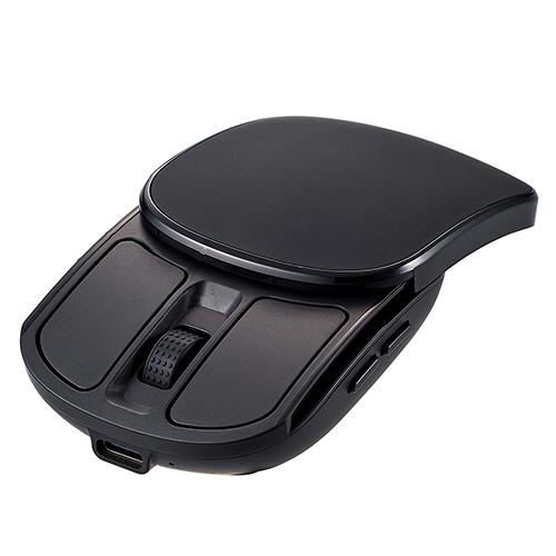 Ｄｉｇｉｏ２　無線充電式スライド静音５ボタンＢｌｕｅＬＥＤマウス　ブラック　ＭＵＳ−ＲＫＦ２３５ＢＫ...