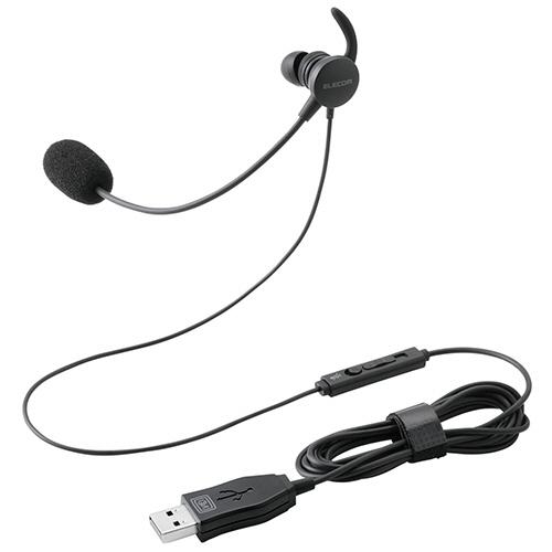 片耳カナル型有線ヘッドセット　マイクアーム付き　ＵＳＢ−Ａ　ブラック　ＨＳ−ＥＰ２１ＭＵＢＫ　１個（...