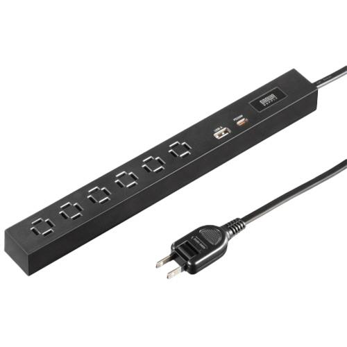 スリムタップ　２Ｐ・６個口＋ＵＳＢ−Ａ×１／Ｔｙｐｅ−Ｃ×１ポート　ブラック　３ｍ（ＲｏＨＳ指令１０...