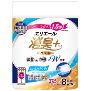 エリエール　消臭＋　トイレットティシュー　コンパクト　ダブル　３７．５ｍ　芯からしっかり香るフレッシュクリアの香り　１パック（８ロール）