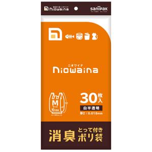 日本サニパック　ニオワイナ消臭ポリ袋　とって付き　白半透明　Ｍ　０．０１８ｍｍ　ＳＹ１８　１パック（３０枚）　（お取寄せ品）