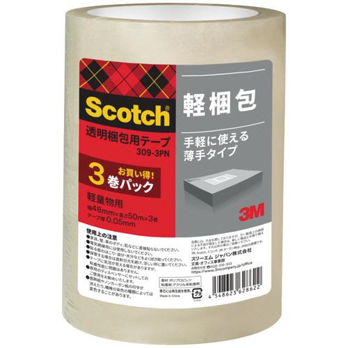３Ｍ　スコッチ　透明梱包用テープ　軽量物用　厚さ０．０５ｍｍ　４８ｍｍ×５０ｍ　３０９−３ＰＮ　１パ...