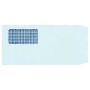 TANOSEE　窓付封筒　裏地紋付　長３　テープのり付　８０ｇ／ｍ2　ブルー（窓：フィルム）　１パック（１００枚）