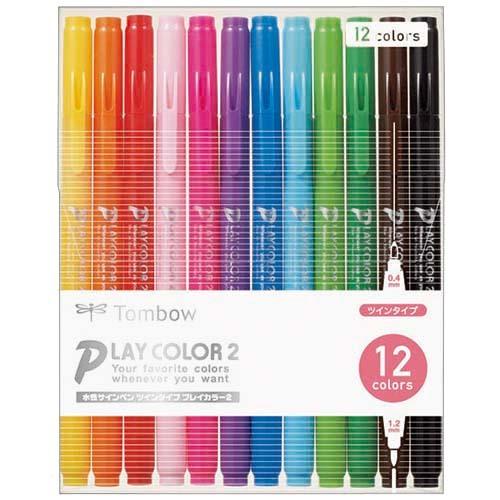 トンボ鉛筆　水性カラーサインペン　プレイカラー２　１２色（各色１本）　ＧＣＢ−０１１　１パック
