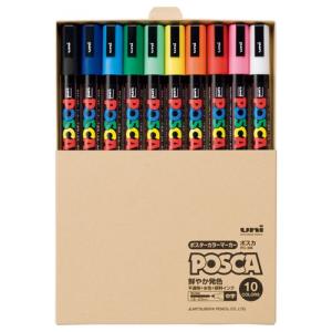 三菱鉛筆　水性マーカー　ポスカ　中字丸芯　簡易紙箱入　１０色（各色１本）　ＰＣ５ＭＴ１０Ｃ　１パック