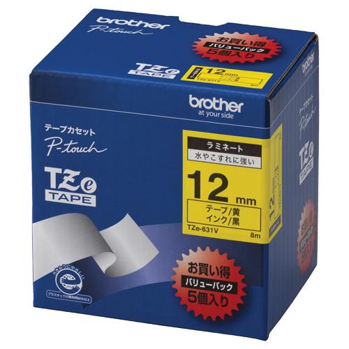 ブラザー　ピータッチ　ＴＺｅテープ　ラミネートテープ　１２ｍｍ　黄／黒文字　業務用パック　ＴＺＥ−６...