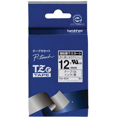 ブラザー　ピータッチ　ＴＺｅテープ　強粘着ラミネートテープ　１２ｍｍ　白／黒文字　ＴＺＥ−Ｓ２３１　...