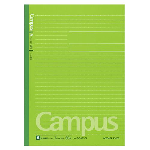 コクヨ　キャンパスノート（ドット入り罫線・カラー表紙）　セミＢ５　Ａ罫　３０枚　緑　ノ−３ＣＡＴＮ−...