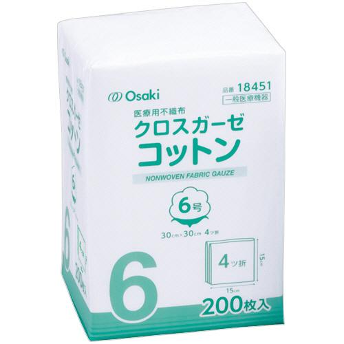 オオサキメディカル　クロスガーゼコットン　６号　３０×３０ｃｍ　４ツ折　１パック（２００枚）