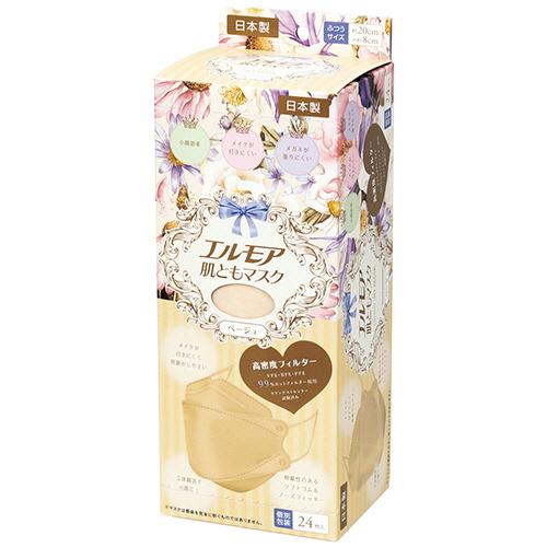 エルモア　肌ともマスク　Ｆｌｏｗｅｒ　３Ｄ　ベージュ　（個別包装）　１箱（２４枚）　カミ商事