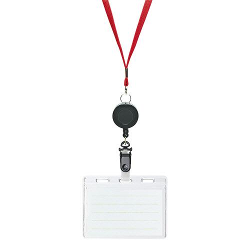 ソニック　リール式吊下げ名札　２枚収納タイプ　ソフト　赤　ＮＦ−４１８−Ｒ　１セット（１０個）