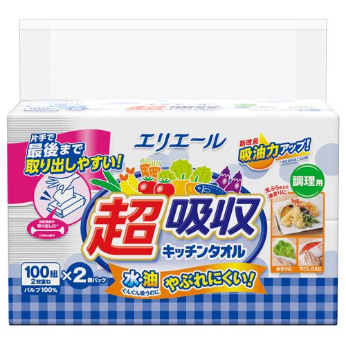 大王製紙　エリエール　超吸収キッチンタオル　シートタイプ　１００組／袋　１セット（３０袋：２袋×１５...