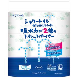 エリエール　シャワートイレのためにつくった吸水力が２倍のトイレットペーパー　ダブル　芯あり　２５ｍ　無香料　７２ロール（１８ロール×４パック）