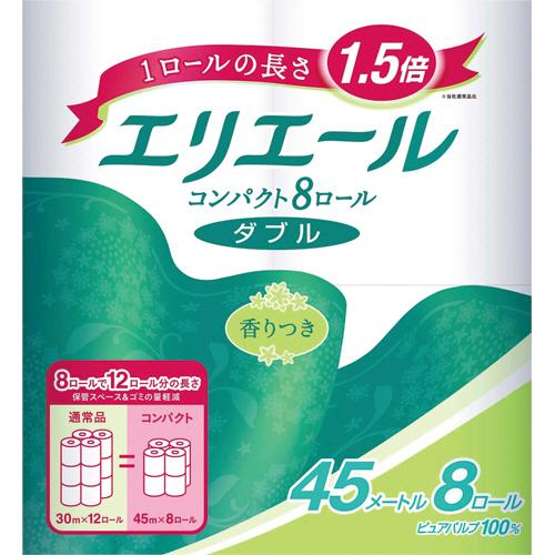 大王製紙　エリエール　トイレットティシュー　コンパクト　ダブル　芯あり　４５ｍ　香り付き　１パック（...