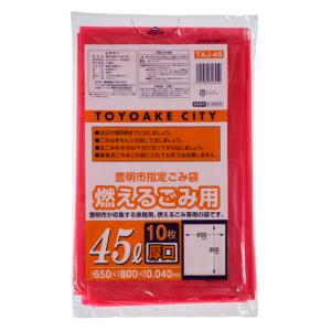 ジャパックス　豊明市　指定ごみ袋　可燃用　赤色透明　４５Ｌ　厚口　ＴＡＪ−４５　１パック（１０枚）（お取寄せ品)