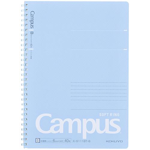 キャンパス　ソフトリングノート（ドット入り罫線　カットオフ）　セミＢ５　Ｂ罫　４０枚　ブルー　ス−Ｓ...