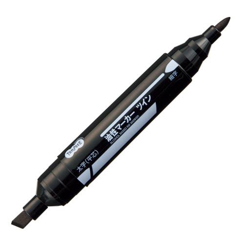 TANOSEE　キャップ式油性マーカー　ツイン　太字＋細字　黒　１セット（１０本）