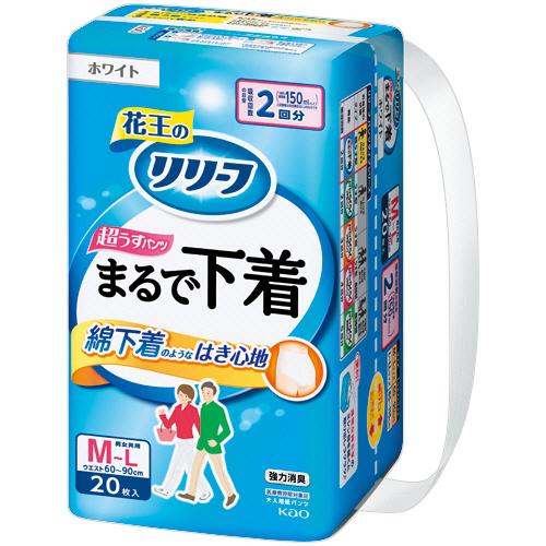 花王　リリーフ　パンツタイプ　まるで下着　２回分　ホワイト　Ｍ−Ｌ　１セット（１２０枚：２０枚×６パ...