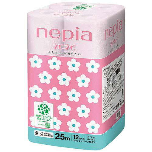 ネピネピ　トイレットロール　ダブル　２５ｍ　桜の香り（桜色）　７２ロール（１２ロール×６パック）　王...