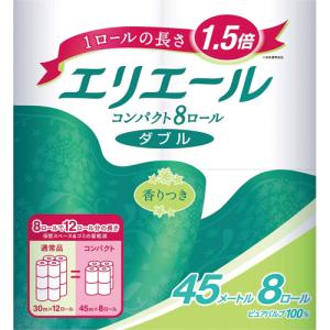 大王製紙　エリエール　トイレットティシュー　コンパクト　ダブル　芯あり　４５ｍ　香り付き　１セット（６４ロール：８ロール×８パック）