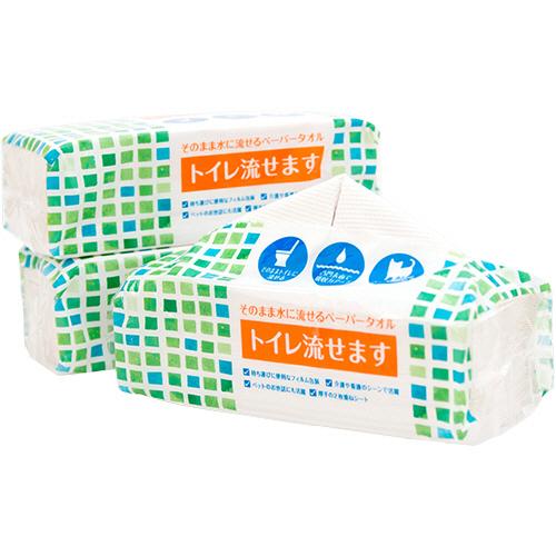 マスコー製紙　そのまま水に流せるペーパータオル　トイレ流せます　２００枚（１００組）　１セット（４８...