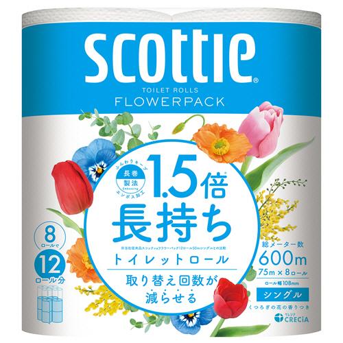 日本製紙クレシア　スコッティ　フラワーパック　１．５倍長持ち　シングル　芯あり　７５ｍ　香り付き　１...