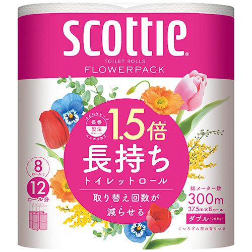 日本製紙クレシア　スコッティ　フラワーパック　１．５倍長持ち　ダブル　芯あり　３７．５ｍ　香り付き　...