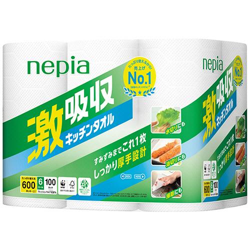 王子ネピア　ネピア　激吸収キッチンタオル　１００カット／ロール　１セット（４８ロール：６ロール×８パ...