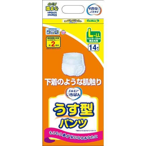 カミ商事　エルモア　いちばん　うす型パンツ　Ｌ−ＬＬ　１セット（５６枚：１４枚×４パック）