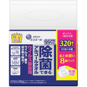 大王製紙　エリエール　除菌できるアルコールタオル　ウイルス除去用　ボックスつめかえ用　１セット（１２８０枚：３２０枚×４パック）
