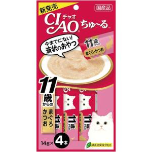 いなばペットフード　チャオ　ちゅーる　１１歳からのまぐろ・かつお　１４ｇ／本　１セット（２４本：４本×６パック）（お取寄せ品)