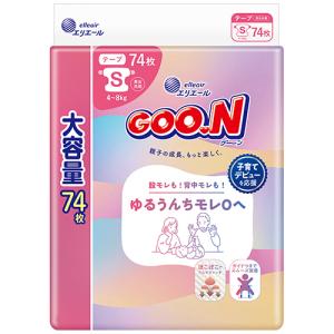 大王製紙　グーン　ゆるうんちモレ０へ　テープ　大容量　Ｓサイズ（４−８ｋｇ）　１セット（２９６枚：７４枚×４パック）　（お取寄せ品）