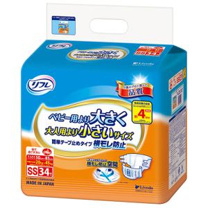 リフレ　簡単テープ止めタイプ　横モレ防止　紙おむつ　Sサイズ　34枚入×3袋 リフレ 簡単テープ止めタイプ横モレ防止 Sサイズ 34枚入 3回吸収