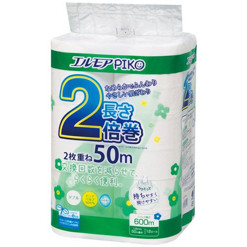 カミ商事　エルモア　ピコ　２倍巻トイレットロール　花の香り　ダブル　５０ｍ　１セット（７２ロール：１...